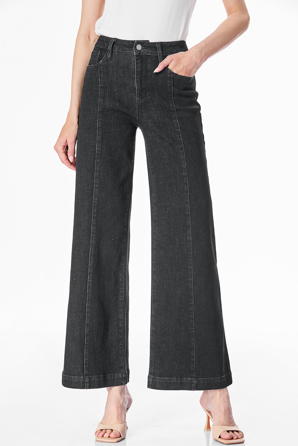 Plain Seam Detail Flared Bottom Ankle Length Jeans