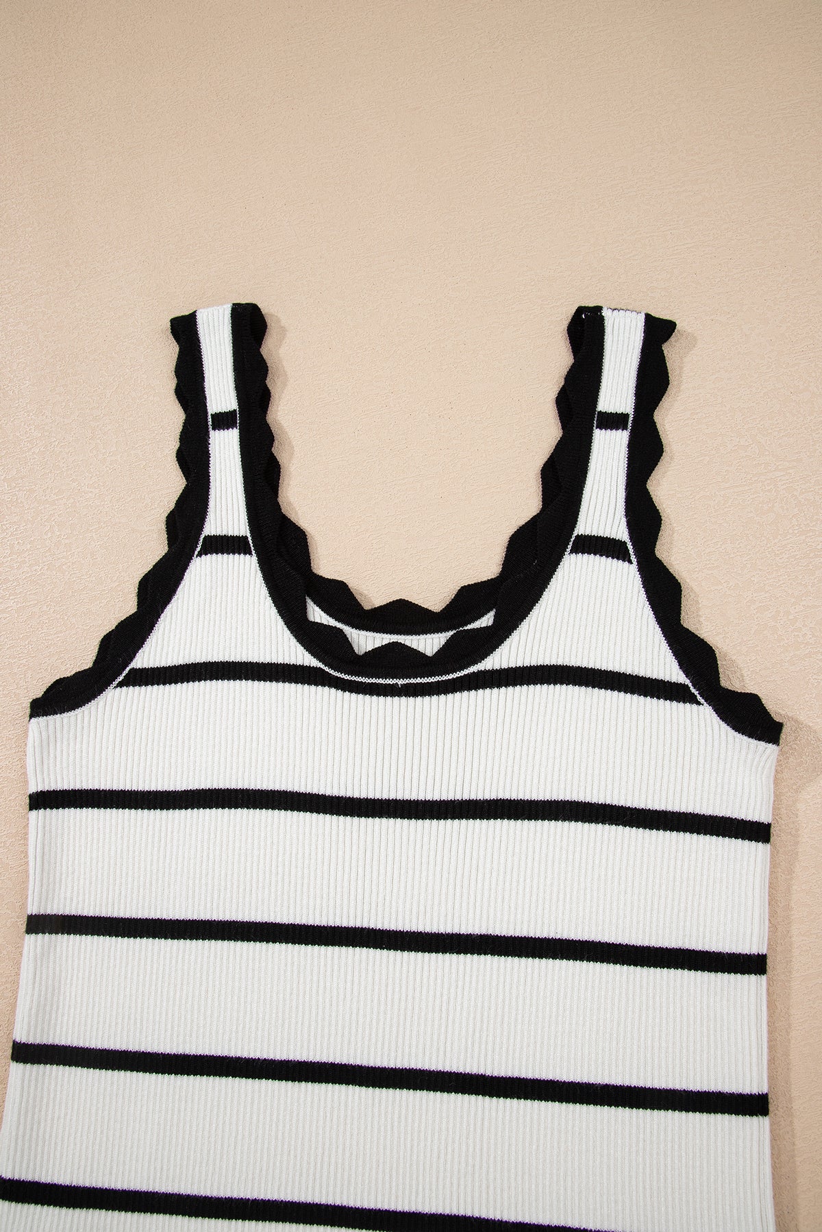Striped Scalloped Edge U Neck Sleeveless Sweater Vest