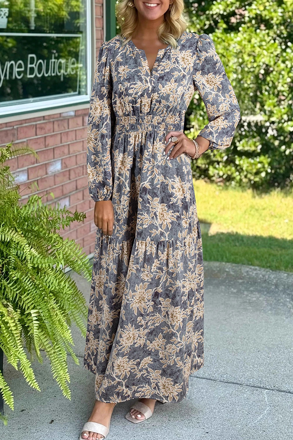 High Waist Long Sleeve Maxi Dress