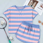 Stripe Dolman Tee Drawstring Skort Athletic 2pcs Set