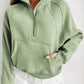 Zip Up Stand Collar Thumbhole Sleeve Sweatshirt