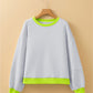Contrast Color Banding Patchwork Puff Sleeve Loose Sweatshirt