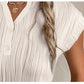 Wavy Textured Button V Neck Tee