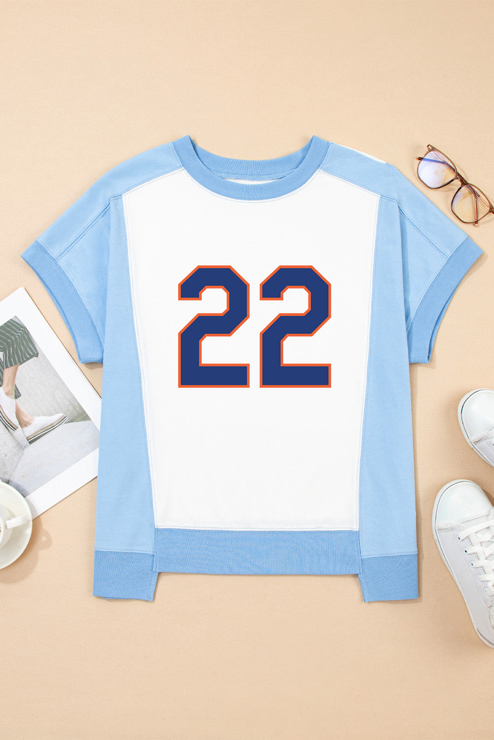 Number 22 Printed Color Block T Shirt