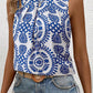 Vintage Print Pintuck Crew Neck Tank Top