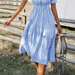 Button Tassel Tie Detail Frilled Short Sleeve Flared Midi Dress