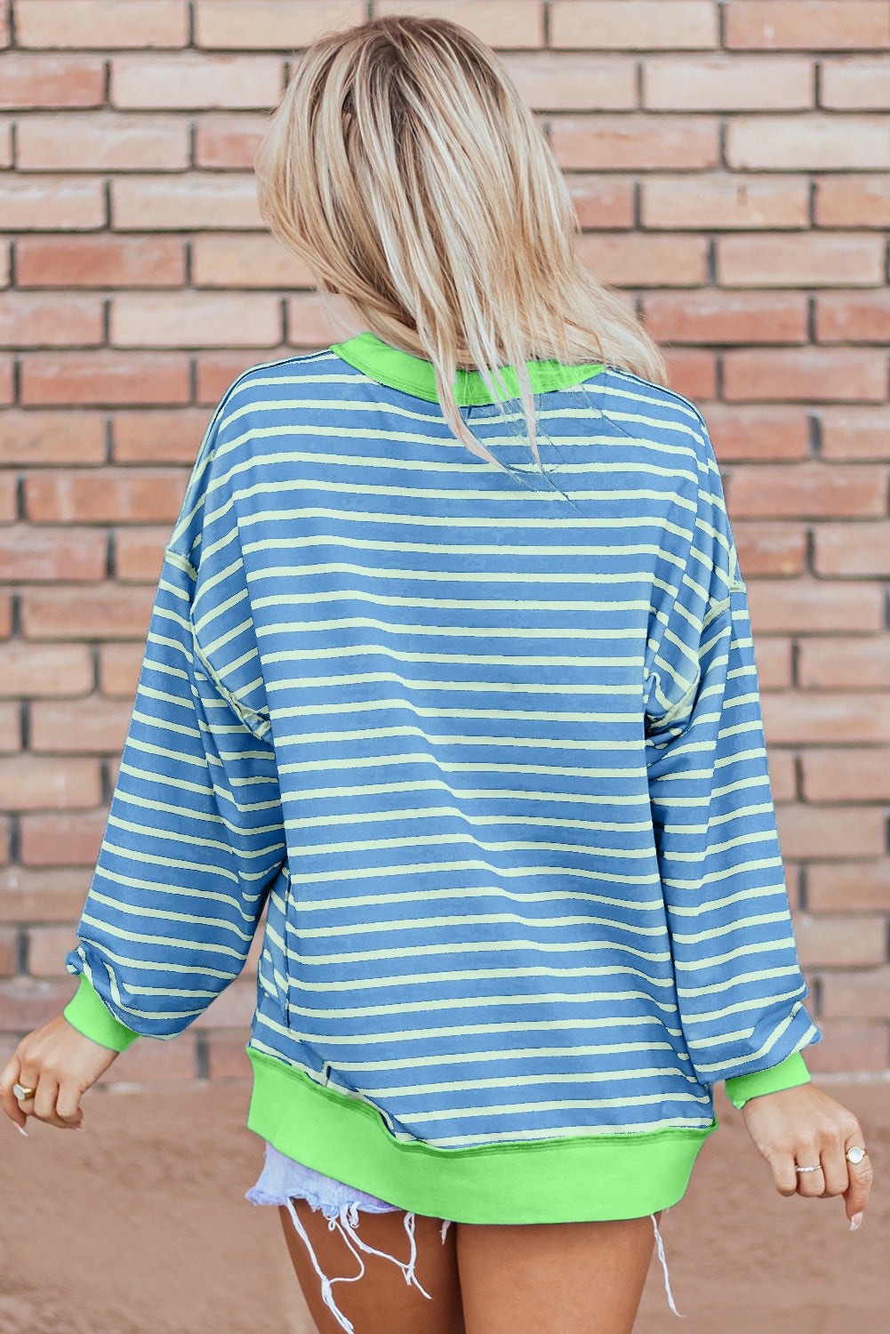 Stripe Contrast Trim Pullover Tunic Sweatshirt