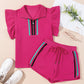 Striped Flutter Sleeve Zipped Collar Set