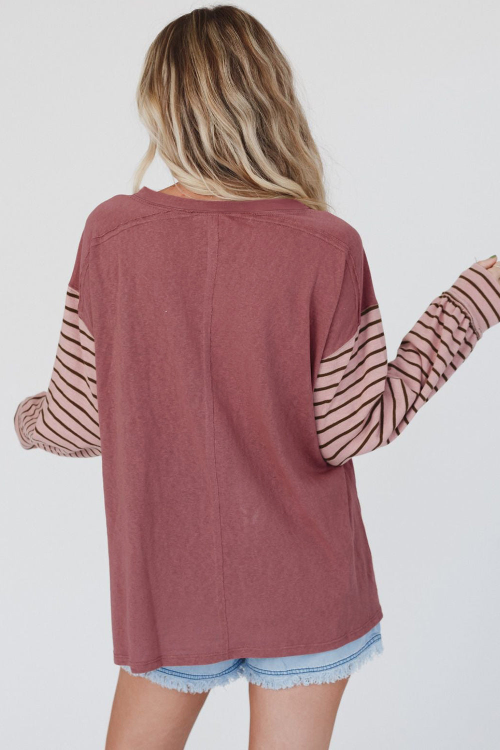 Colorblock Striped Bishop Sleeve Top