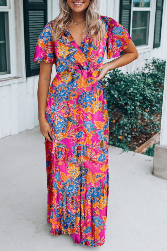 V Neck Floral Maxi Dress