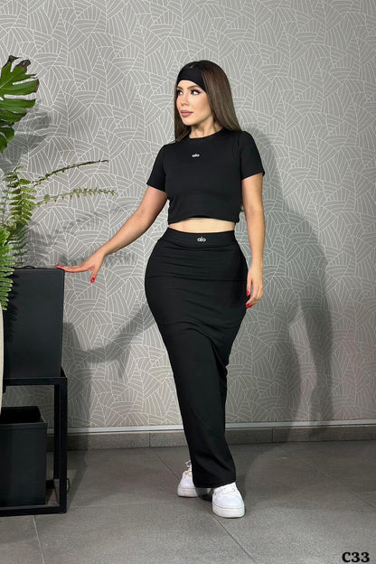A-Short-sleeve top and maxi skirt set（Q6374）