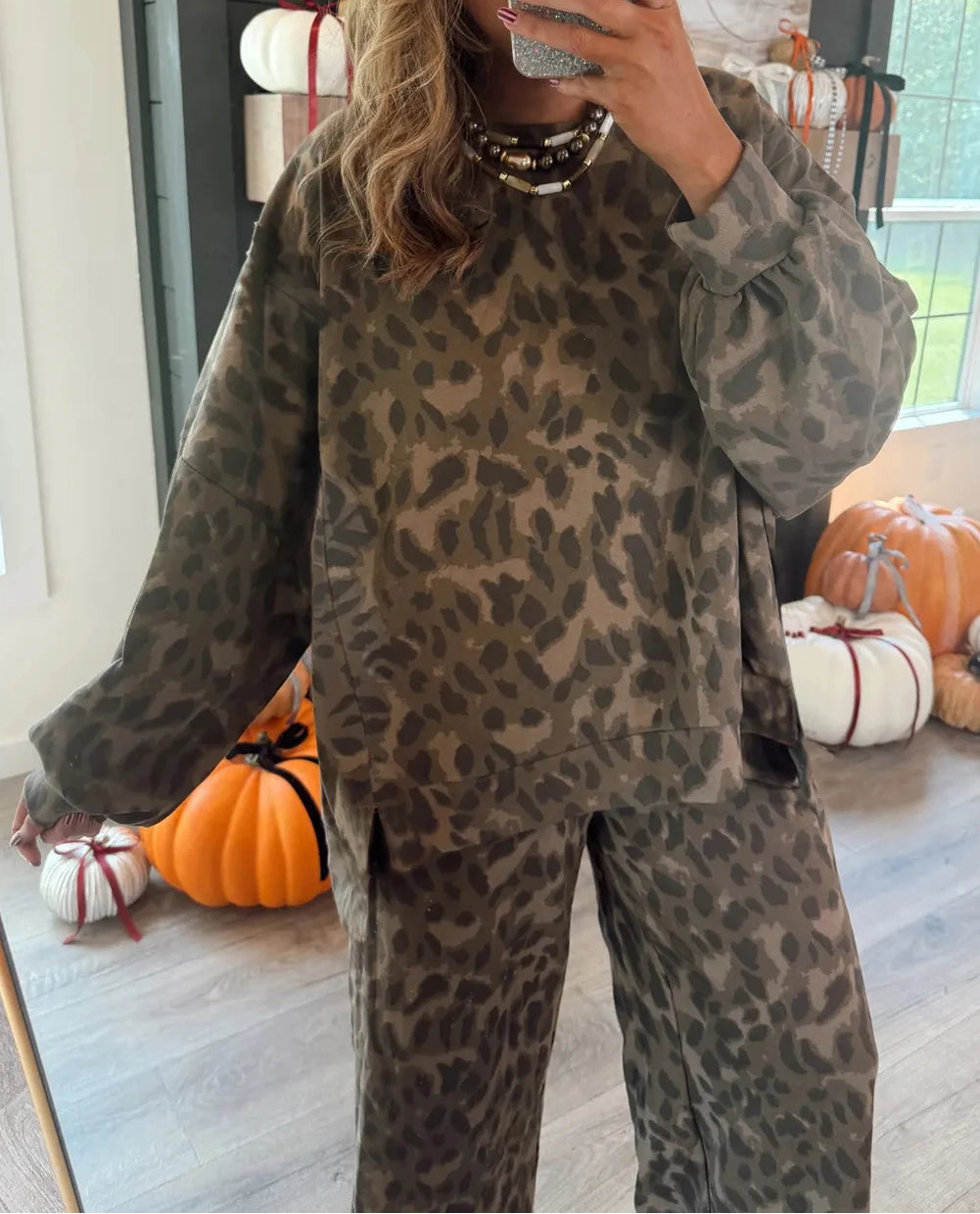 Patchwork Pullover Drawstring Loose Pant Set