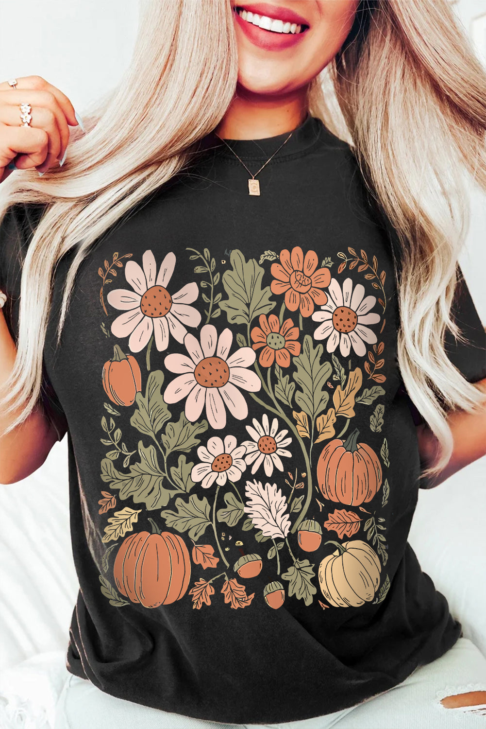 Wild Flower Pumpkin Print T Shirt