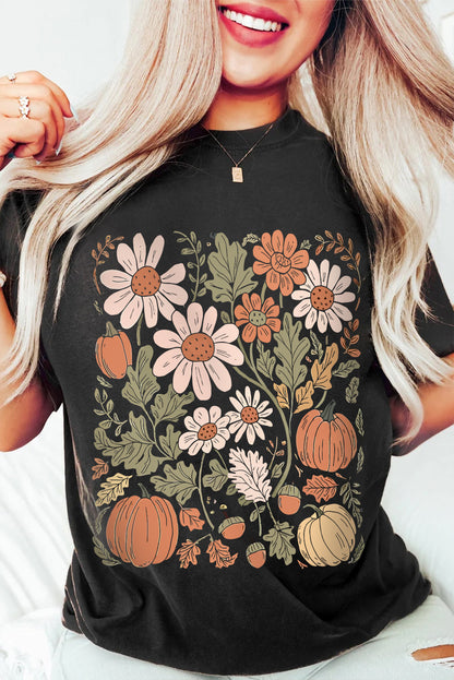 Wild Flower Pumpkin Print T Shirt