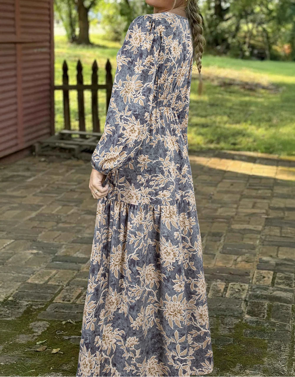 High Waist Long Sleeve Maxi Dress