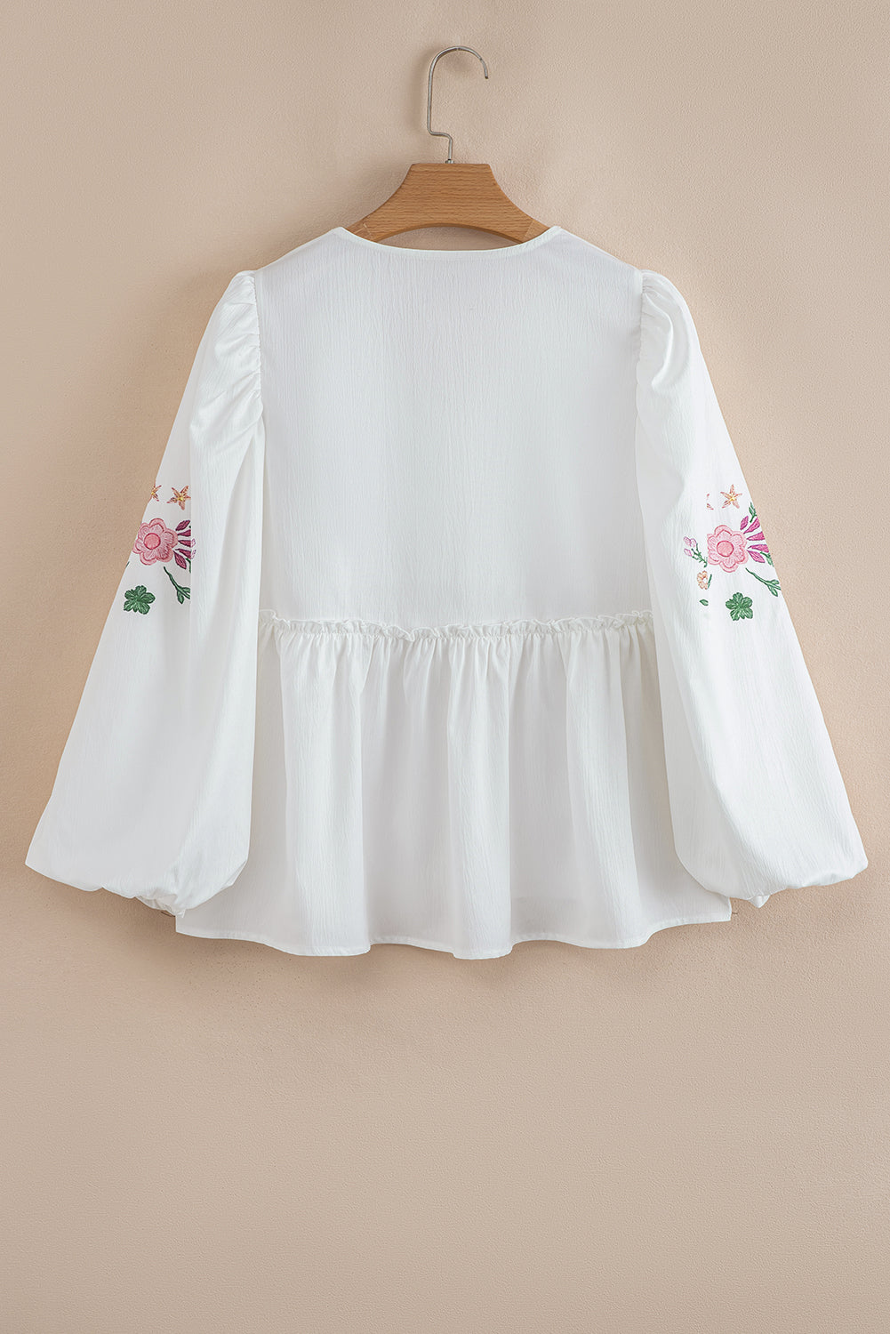 Flower Lace-up V Neck Babydoll Blouse