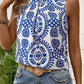 Vintage Print Pintuck Crew Neck Tank Top