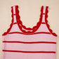 Striped Scalloped Edge U Neck Sleeveless Sweater Vest