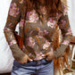 Floral Print Waffle Textured Long Sleeve Top