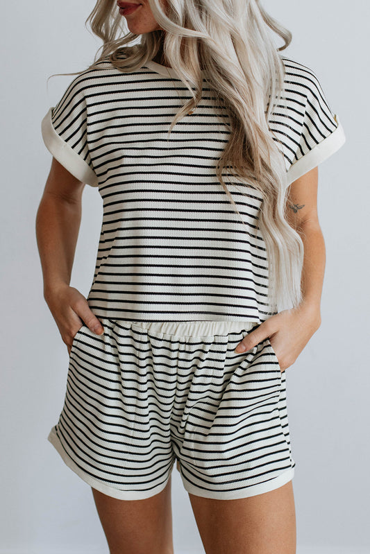 Stripe Contrast Edge Tee and Shorts Set