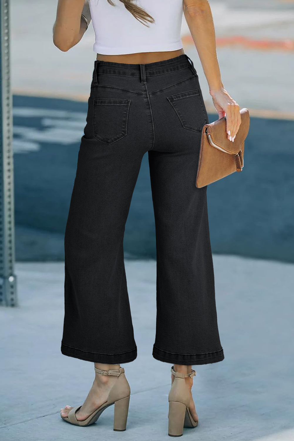 Plain Seam Detail Flared Bottom Ankle Length Jeans