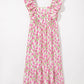 Floral Print Square Neck Ruffled Strap Maxi Dress