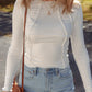 Exposed Seam Ribbed Knit Slim Fit Long Sleeve Top
