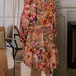 Vintage Floral Print Shirt Style Half Button Long Sleeve Ruffle Mini Dress