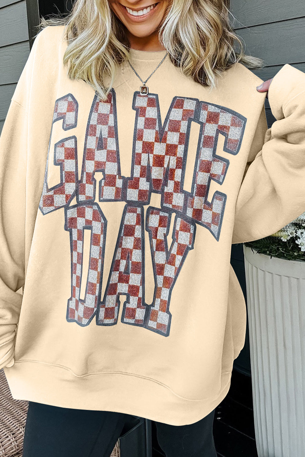 GAME DAY Checkered Letter Graphic Oversize Sweatshirt