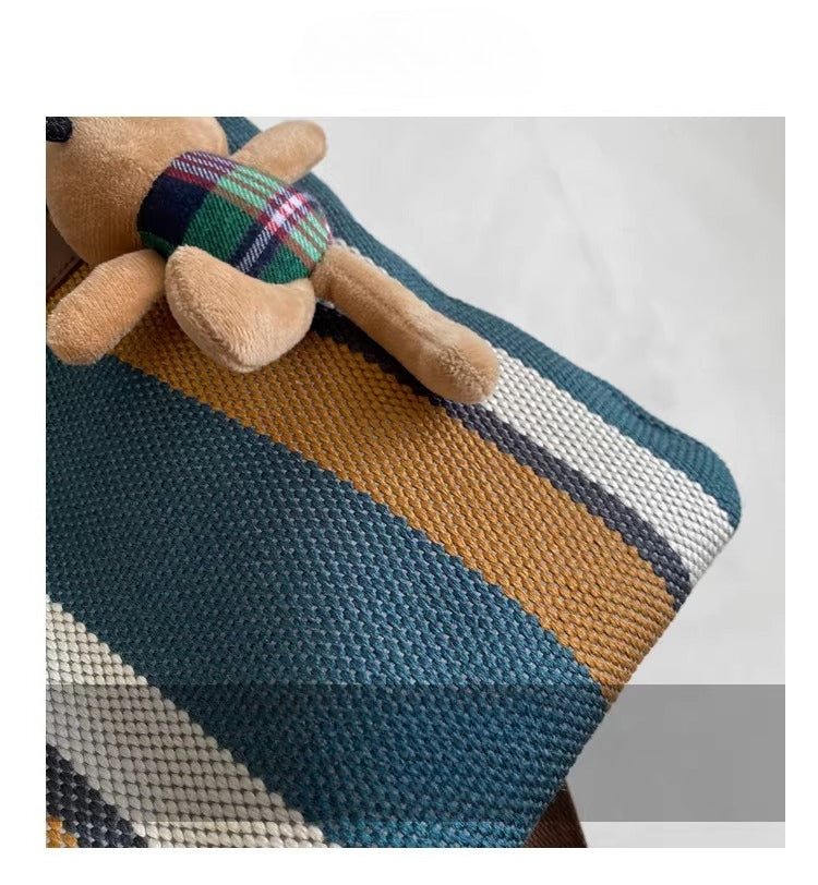 Canvas Striped Convertible Tote Bag