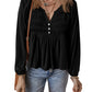 Smocked Bust Buttoned Split V Neck Flow Fit Blouse