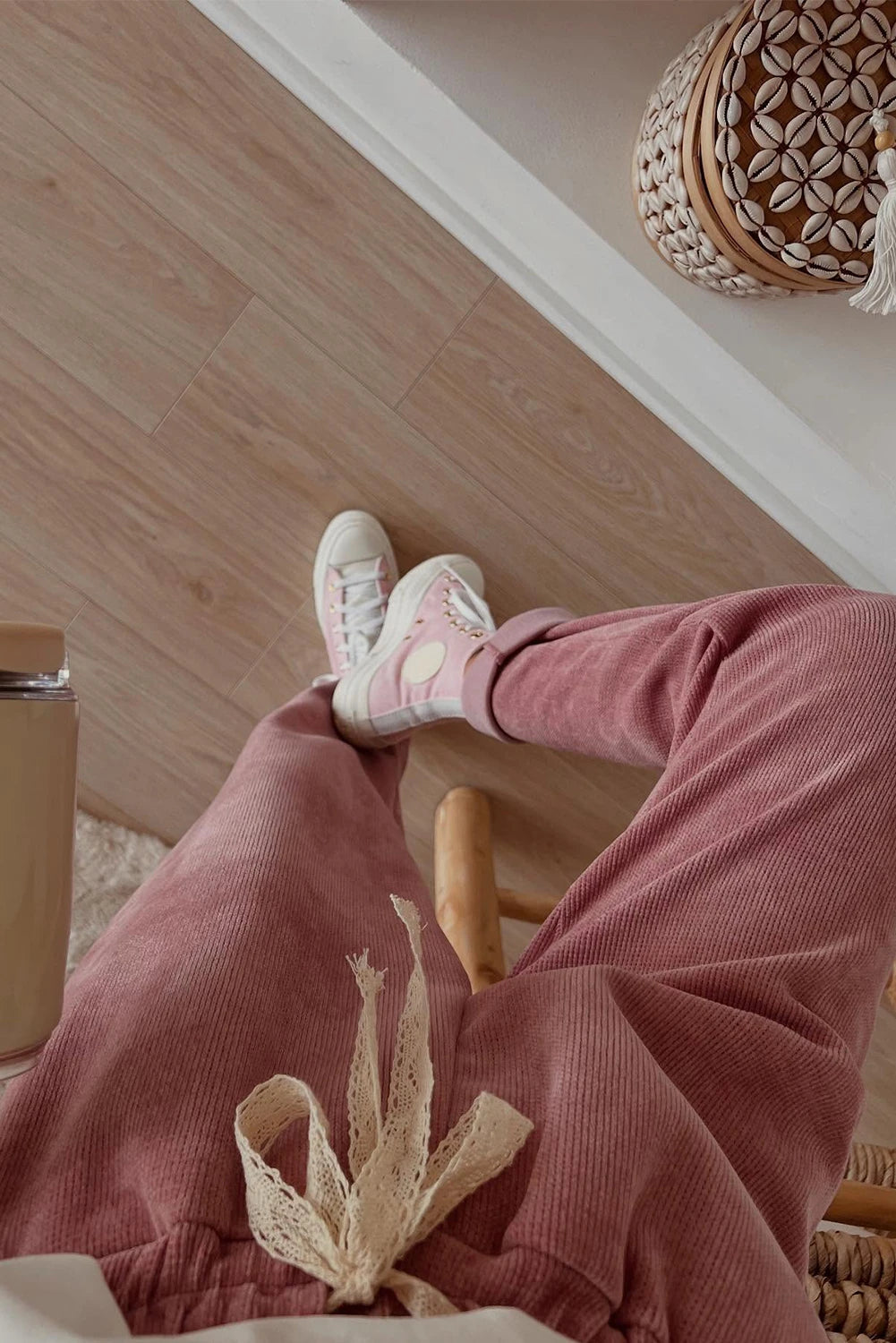 Hoodie and High Waist Pants Corduroy Suit