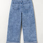 Mineral Wash Bottom Cuff Distressed Wide Leg Jeans