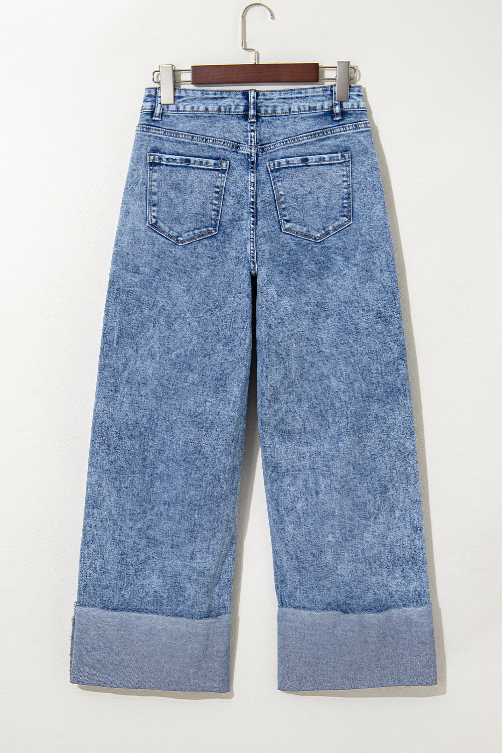 Mineral Wash Bottom Cuff Distressed Wide Leg Jeans
