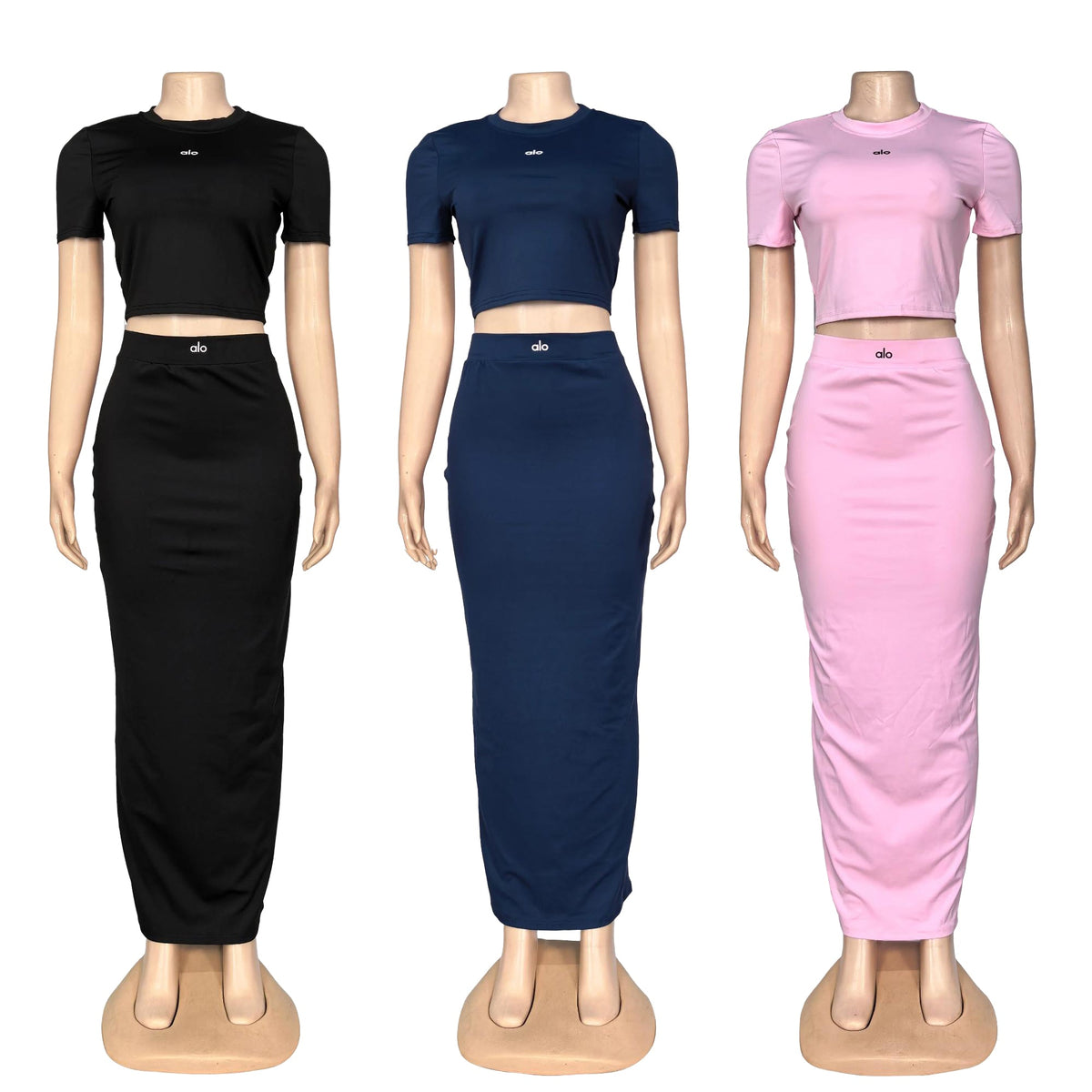 A-Short-sleeve top and maxi skirt set（Q6374）