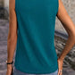 Blue Sapphire Solid Color Stitching Detail Round Neck Tank Top
