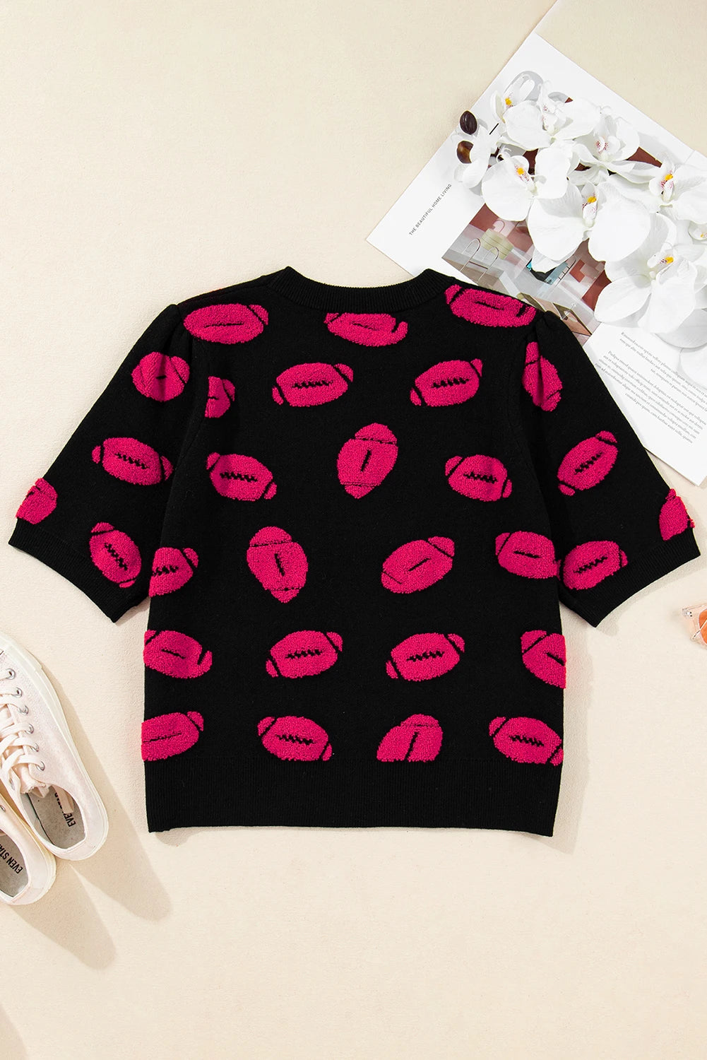 Print Casual Knit Short Sleeve Sweater