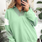 Block Striped Patchwork Collar V Neck Plus Size Sweatshirt
