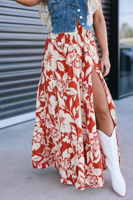 High Split Floral Western Cowgirl Maxi Skirt