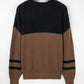 Block Knit Striped Sleeve Detail Casual Sweater
