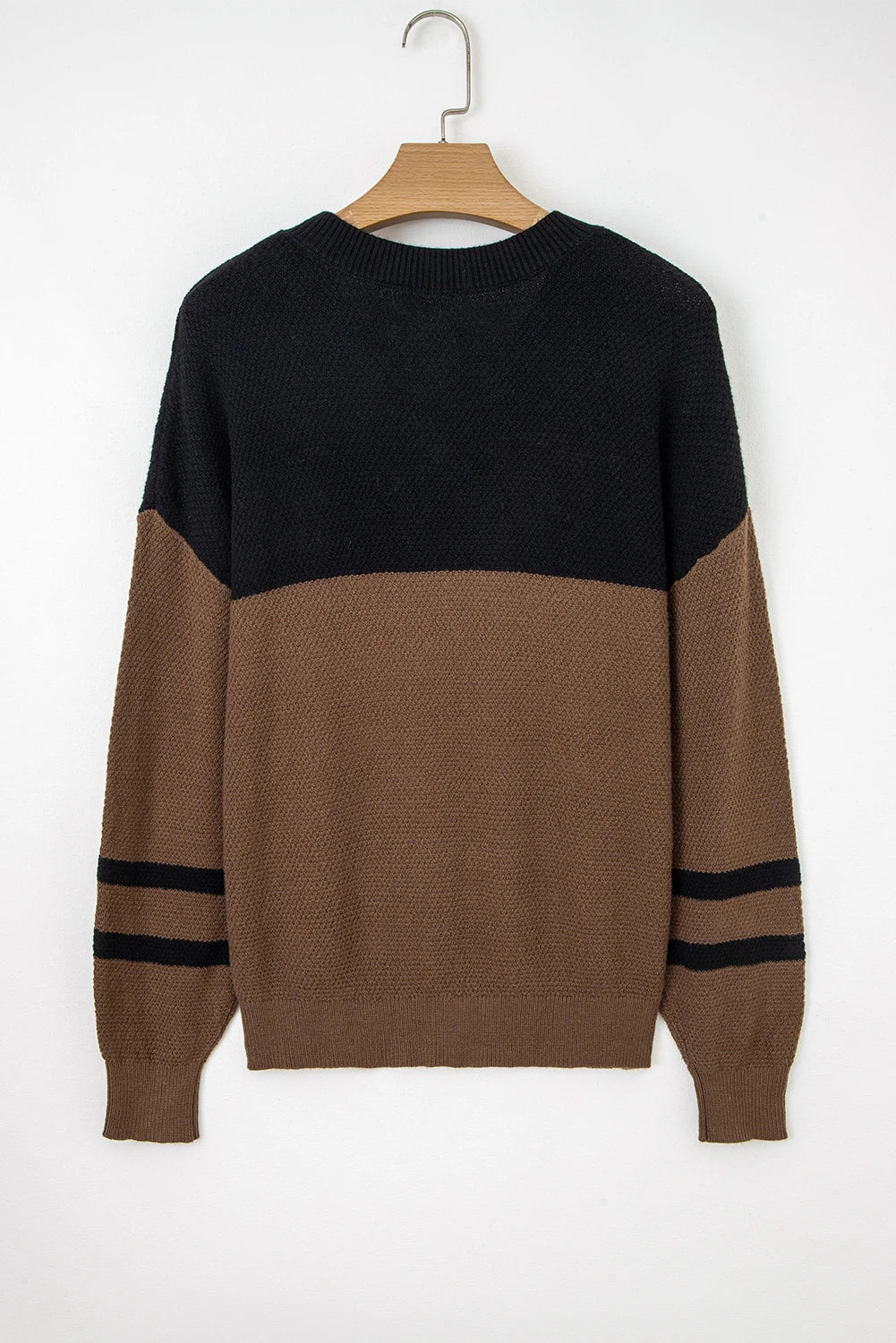 Block Knit Striped Sleeve Detail Casual Sweater