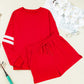 Varsity Striped Sleeve Drop Shoulder Sweatshirt and Short Set
