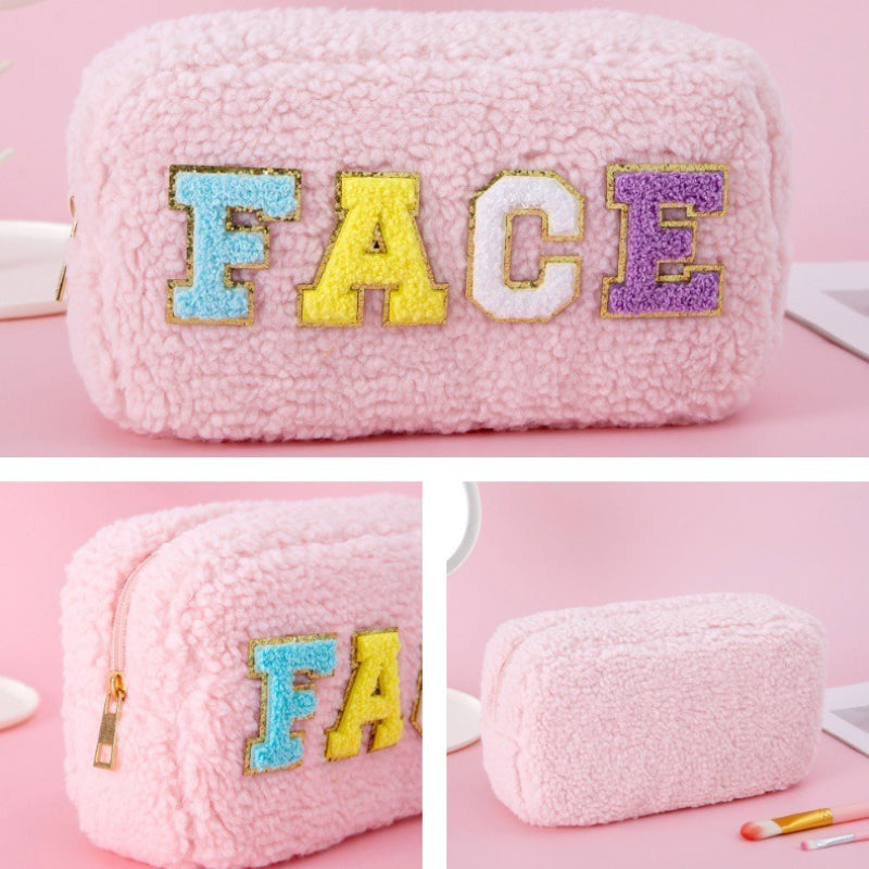 Plush Chenille Letter Cosmetic Bag