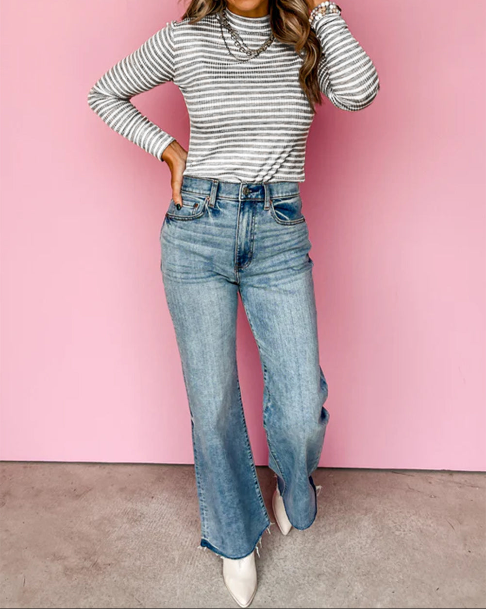 Ribbed High Neck Slim Fit Long Sleeve Top