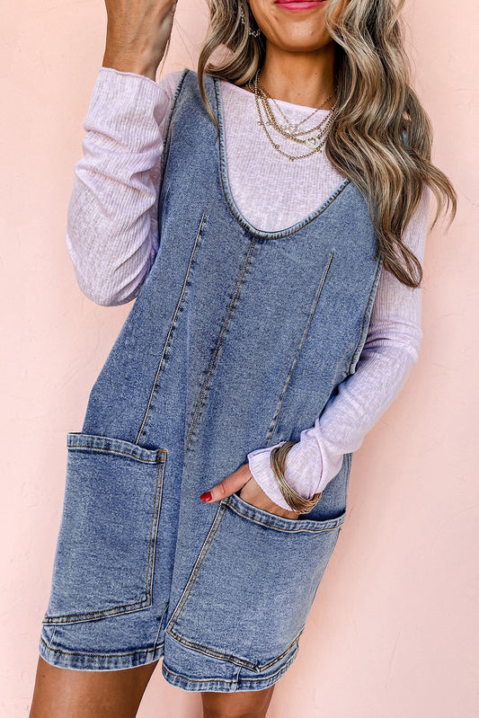 Patched Pocket Denim Romper