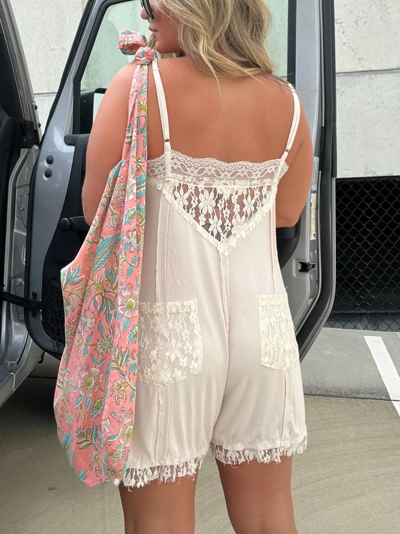 V-Neck Lace Trim Detailing Romper