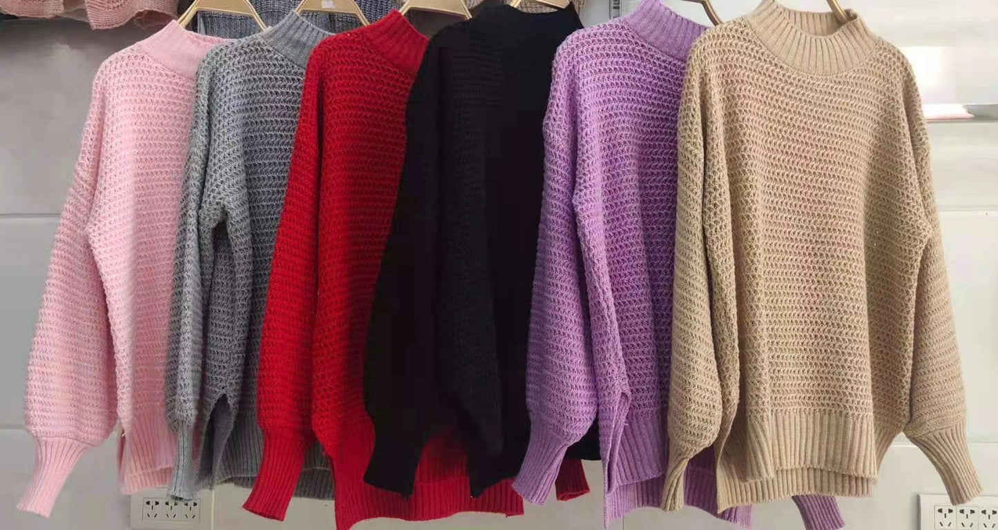 Round Neck Slit Sweater