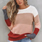 Color Block Knitted O-neck Pullover Sweater