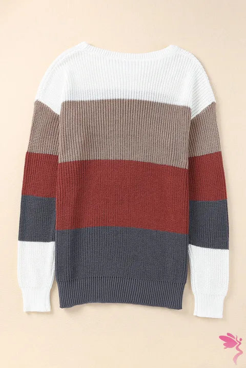 Color Block Knitted O-neck Pullover Sweater