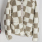 Checked Snap Button Sherpa Jacket